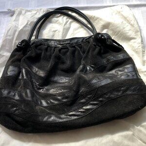 Early 2000 Cynthia Rowley large black slightly slouchy handbag mixed textures